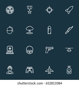 Combat Outline Icons Set. Collection Of Bombshell, Bomb, Military And Other Elements. Also Includes Symbols Such As Bomb, Helicopter, Target.