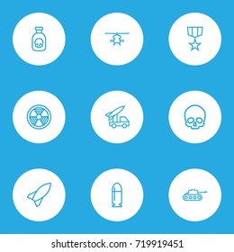 Combat Outline Icons Set. Collection Of Order, Military, Shot And Other Elements. Also Includes Symbols Such As Military, Tank, Gong.