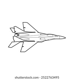 Avión de combate Fulcrum, MIG 29 de la Fuerza Aérea de Ucrania línea de color gris oscuro icono.