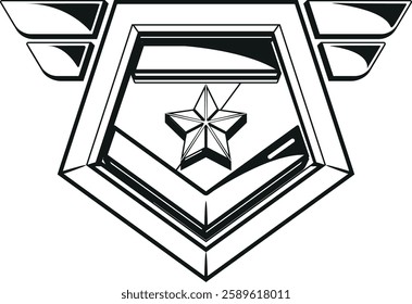 Combat rank chevron black-and-white vector illustration