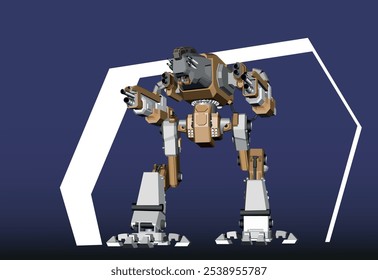 
Robot de combate con ilustración de pistolas. Vector.