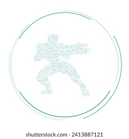 The combat robot symbol filled with teal dots. Pointillism style. Vector illustration on white background