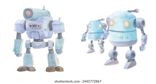 combat robot watercolor vector illustration 