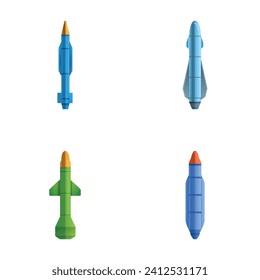 Combat rocket icons set cartoon vector. Military rocket weapon. Destruction equipment for defense