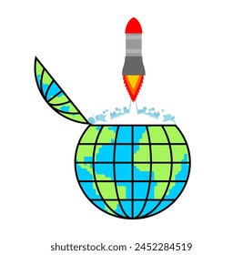 Combat Rocket from Open earth. Globe model of globe isolated. Layout of planet earth.