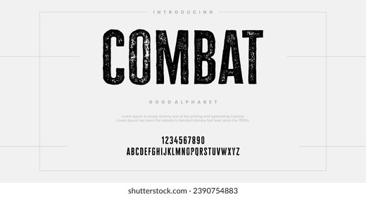 Combat rough abstract digital alphabet font typography. Bold Condensed Display Font. Vector illustration