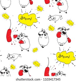 Combat sheep. Seamless pattern. White background.