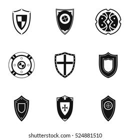 Combat shield icons set. Simple illustration of 9 combat shield vector icons for web