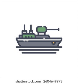 Combat ship filled outline icon. warship color line illustration.

