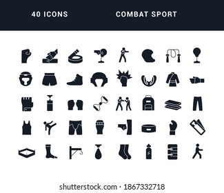 Combat Sport. Collection of perfectly simple monochrome icons for web design, app, and the most modern projects. Universal pack of classical signs for category Sport.