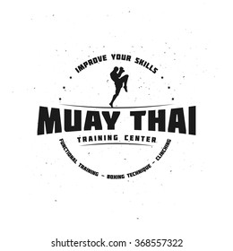 Combat Sport and Fitness Emblem with a Fighter. Muay Thai Training Center. Vector Illustration for your gym, cove, t-shirt, poster, art and business work.