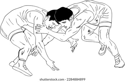 "Combat Sports Sketch"
"Wrestling Showdown Drawing"
"Wrestlers in Action Sketch"
"Greco-Roman Wrestling Illustration"