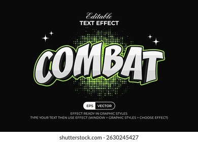 Combater Efeito de Texto Efeito Quadrinhos Estilo Borda Verde. Ilustração editável do efeito de texto.
