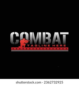 texto de combate con silueta de soldado diseño plano simple