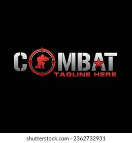 texto de combate con silueta de soldado diseño plano simple
