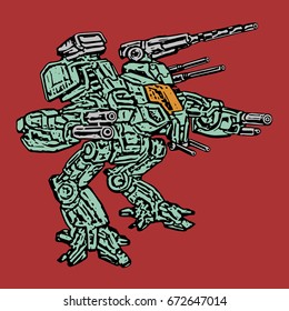 The combat vehicle. Vector illustration. Science fiction clip art. Original sci-fi concept robot.