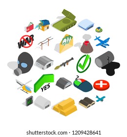 Combatant icons set. Isometric set of 25 combatant vector icons for web isolated on white background