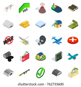Combatant icons set. Isometric set of 25 combatant vector icons for web isolated on white background