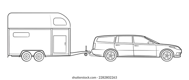 Combi car with horse trailer vector stock illustration.