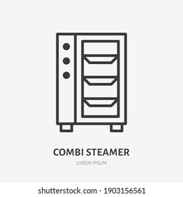 Combi steamer flat line icon. Vector outline illustration of combi oven. Black color thin linear sign for electric cooking equipment.