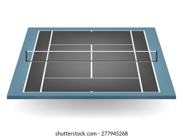 Combinated - black and blue - tennis court with netting. Vector EPS10 illustration. 