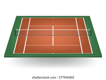 Combinated - brown and green - tennis court with netting. Vector EPS10 illustration. 