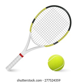 Combinated tennis racket and ball isolated on white background. Vector EPS10 illustration. 