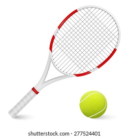 Combinated tennis racket and ball isolated on white background. Vector EPS10 illustration. 