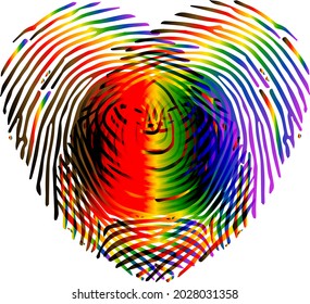 combination 2 of 2 fingerprint pattern forming a heart with lbgt color. As an symbol of lbgt heart and relationship.