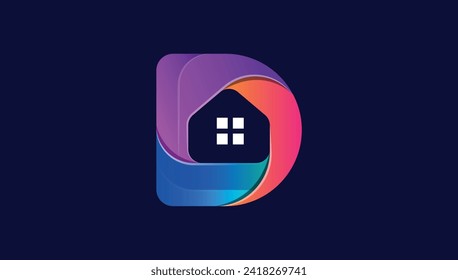 combination of 3d letter D and real estate home logo