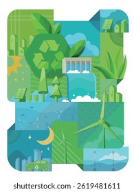 Combination A002 ECO collect the different elements about environmental into a picture vector illustration graphic EPS 10