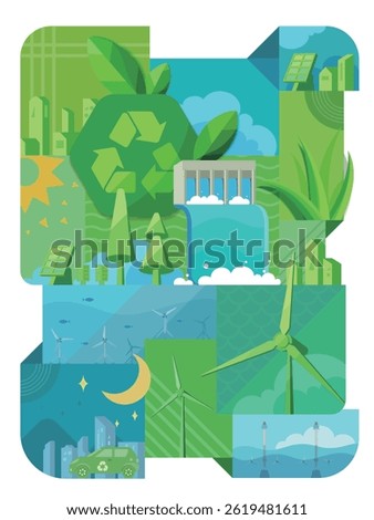 Combination A002 ECO collect the different elements about environmental into a picture vector illustration graphic EPS 10