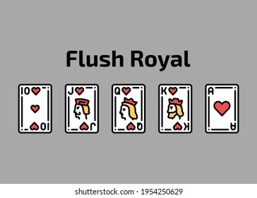 Combination ace playing cards сolor line icon set. Gambling. Pictograms for web page, mobile app, promo. UI UX GUI design element. Editable stroke.