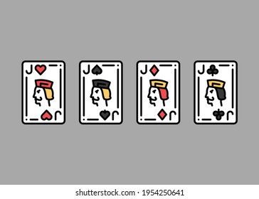 Kombinations-Ass Spielkarten с farbigen Linie Symbol Set. Glücksspiel. Piktogramme für Webseiten, mobile App, Werbung. UI UX GUI Design Element. Bearbeitbarer Strich.