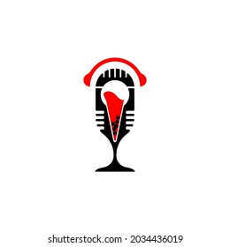 combination of airphon, drink and microphone podcast icon logo concept