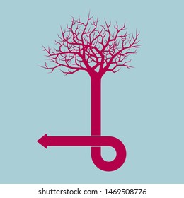  A combination of arrows and tree. Isolated on blue background.