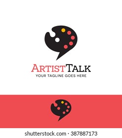 combination artist paint palette and talk bubble logo for business, group, blog or website