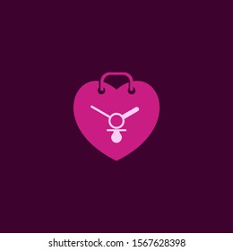 a combination of baby pacifier and clock also heart symbol