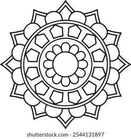 La combinación de Formas geométricas en blanco y negro y líneas de bosquejo de mandala para colorear en niños y adultos.
