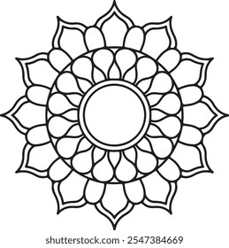 A combinação de formas geométricas preto e branco e linhas de esboço mandala para colorir em crianças e adultos.