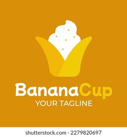Combination of banana and ice cream. Suitable for fruit product logo inspiration. 
