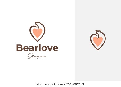 a combination of a bear and a heart or love symbol, bear love vector logo design in outline, line art style