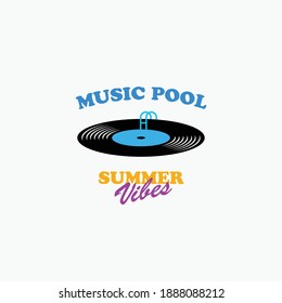 Combination of black disk with ladder pool vector illustration logo icon sign poster banner design template
