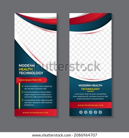 combination blue and red Roll up banner design template, brochure flyer banner design template vector, abstract background with photo space, modern x-banner, rectangle shape with vertical layout.