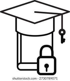 combination of book, mortarboard, padlock and a key as a symbol of education unlocking access to wisdom