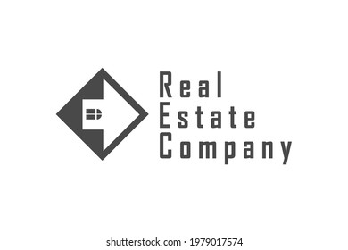 combination box with house in negative space to become letter E.  you can used this logo for real estate company.