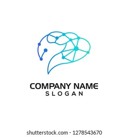 Combination of brain, fox and network connection for digital technology logo template