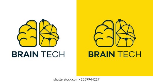 Combination brain and technology logo, brain technology logo design vector