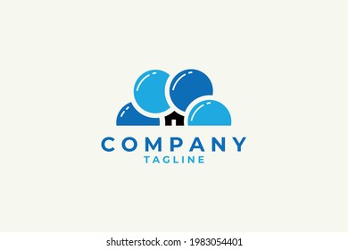 una combinación de burbujas y una casa. logo de la burbuja doméstica. adecuado para la comunicación empresarial, la aplicación, los bienes inmuebles, etc.