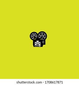 a combination of building and film player, forming the film company's logo.